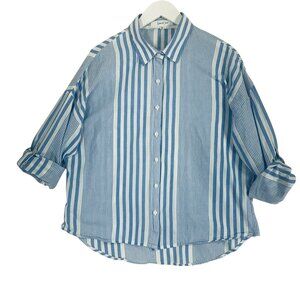 Eden & Olivia Womens Button Up Shirt Size X-large Blue Stripe Roll Tab Sleeves